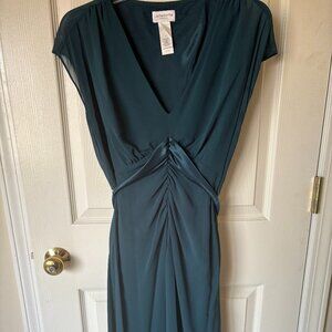 Elegant Hunter Green Sheer Overlay Dress